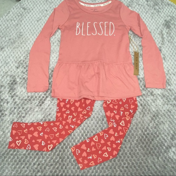 Rae Dunn Other - 🚩SOLD🚩Rae Dunn BLESSED Ruffle Top + Heart Print Pants - 2 Piece Set - NEW